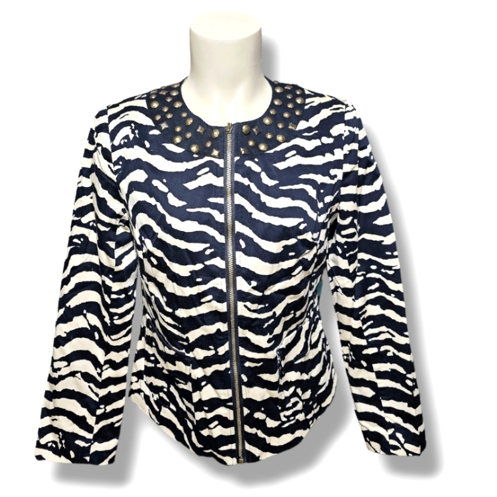 SILK LAND Ladies Light Jacket. Cream and Black zebra print.